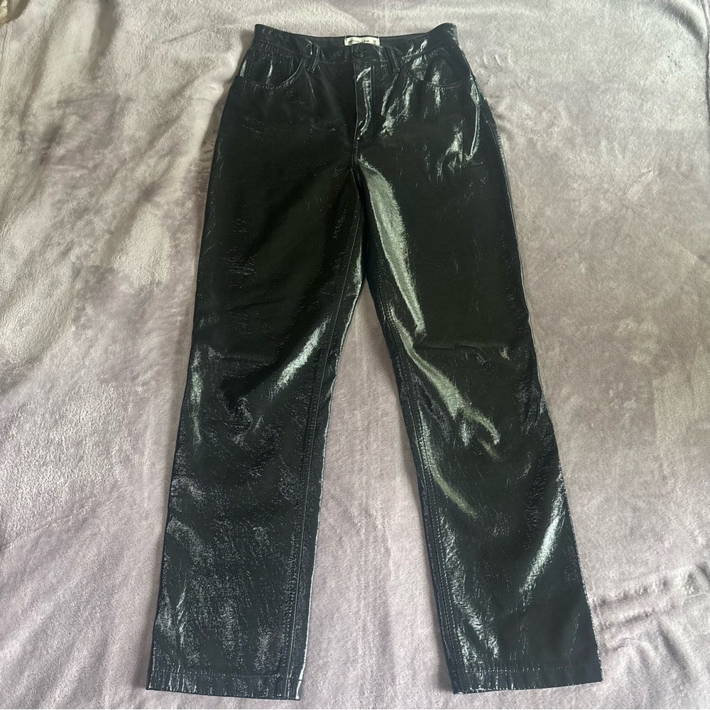 Abercrombie & Fitch The90s Straight Ultra High Rise Vegan Leather Pants Black 28 - Picture 6 of 6